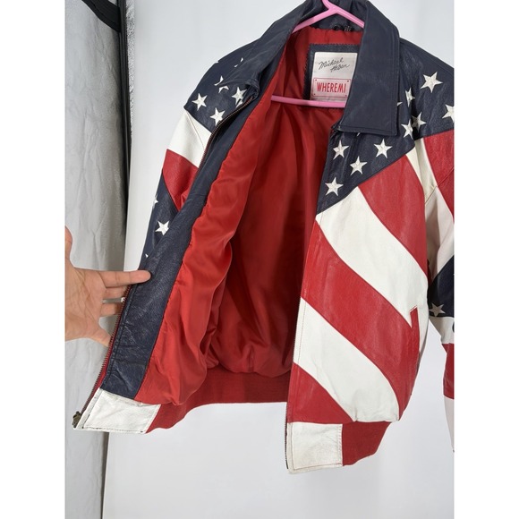 Michael Hoban WHERE MI Leather American Flag Bomber Style Jacket Men's S VTG 90s - Picture 7 of 16